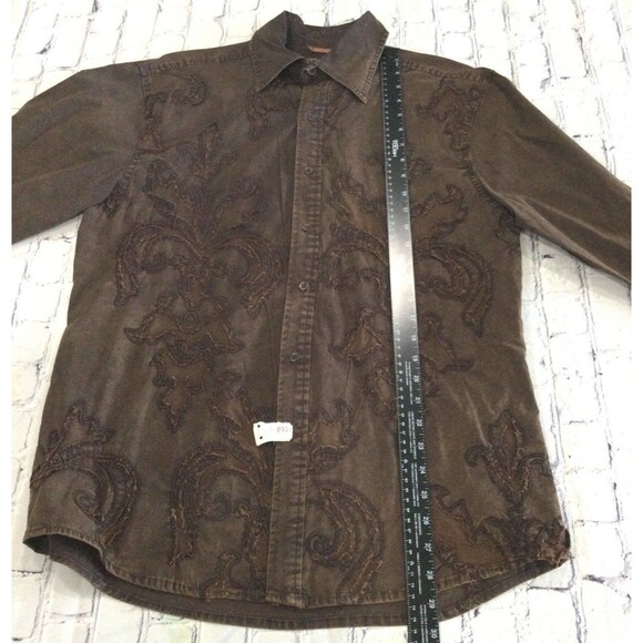 Roar Shirt Men’s Size L Brown Distressed Western Pattern Button Down Long Sleeve - Picture 6 of 11